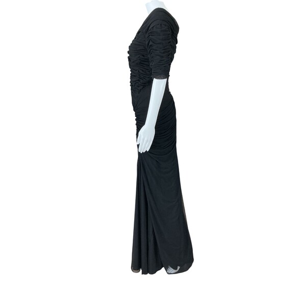 Tadashi Shoji Black Asymmetric Ruched Sleeve Gown sz M Glam Mermaid Column Event - Picture 4 of 13